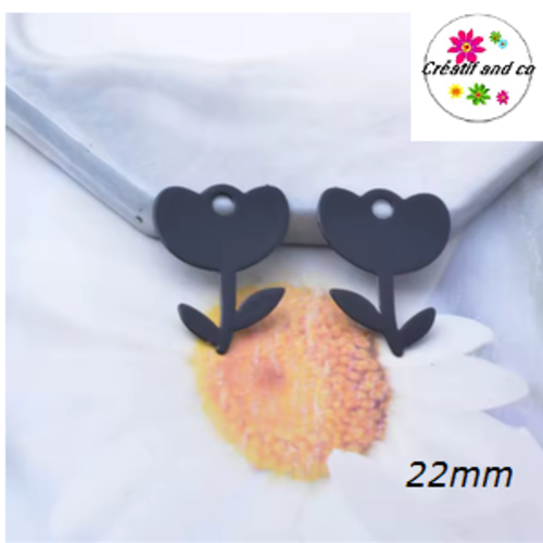 Breloque estampe fleur noire 22mm