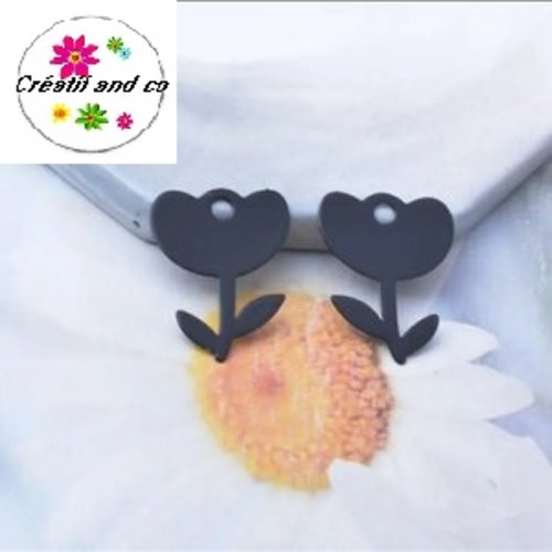 Breloque estampe fleur noire 22mm