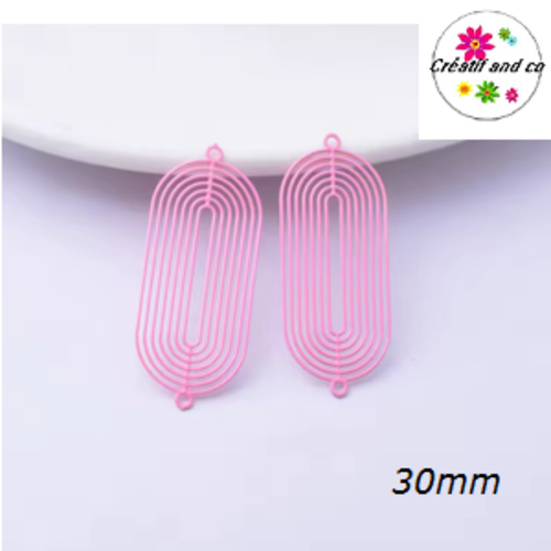 Breloque estampe connecteur ovale rose 30mm