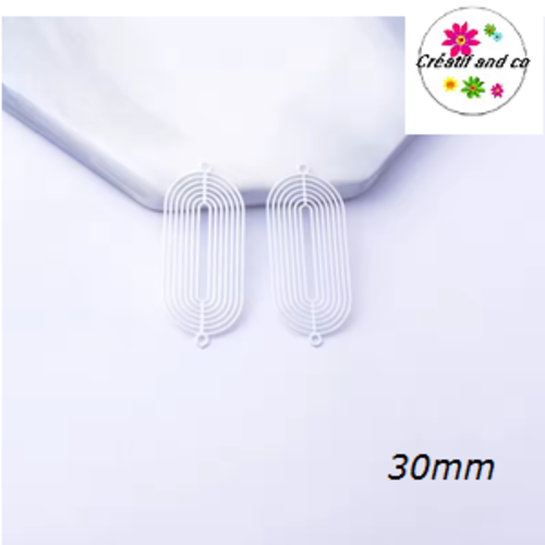 Breloque estampe connecteur ovale blanc 30mm