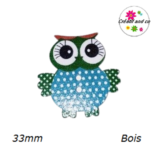 Bouton en bois chouette colorée 33mm