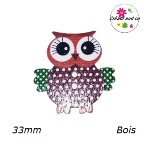 Bouton en bois chouette colorée 33mm