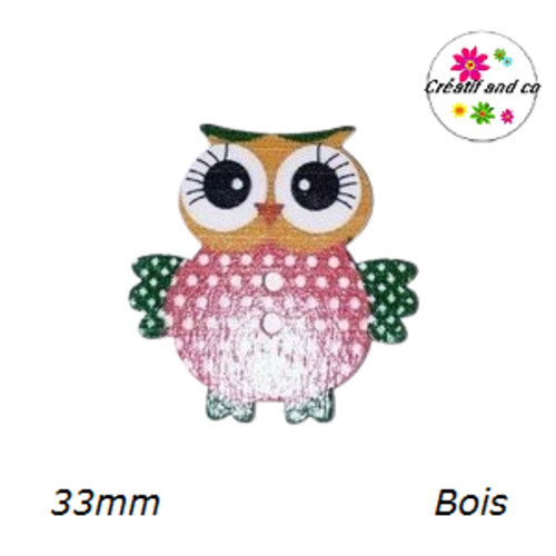 Bouton en bois chouette colorée 33mm