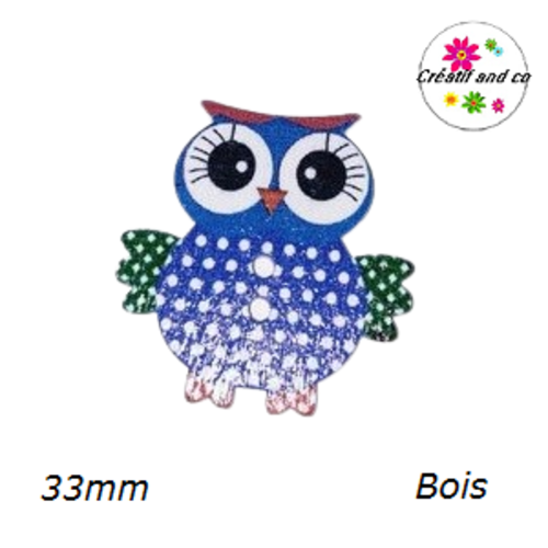 Bouton en bois chouette colorée 33mm