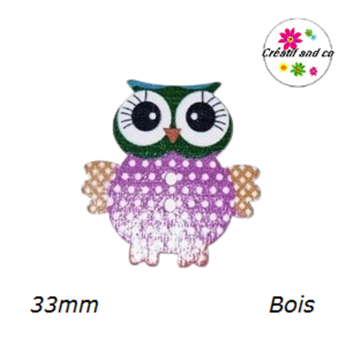 Bouton en bois chouette colorée 33mm
