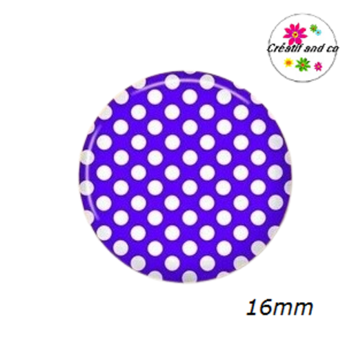 X2 cabochons bleu roi à pois blanc 16mm
