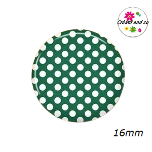 X2 cabochons vert foncé à pois blanc 16mm