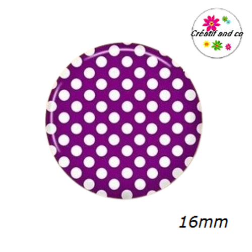 X2 cabochons mauve à pois blanc 16mm