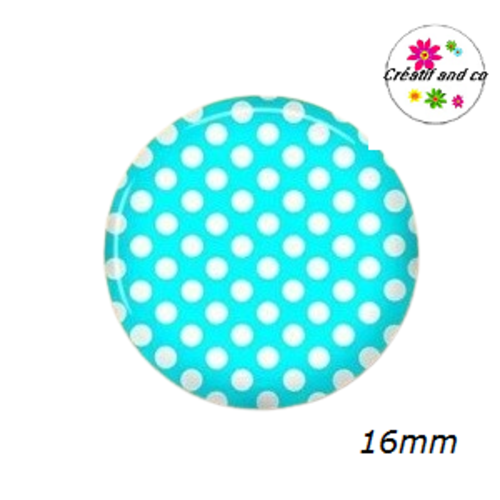X2 cabochons turquoise à pois blanc 16mm