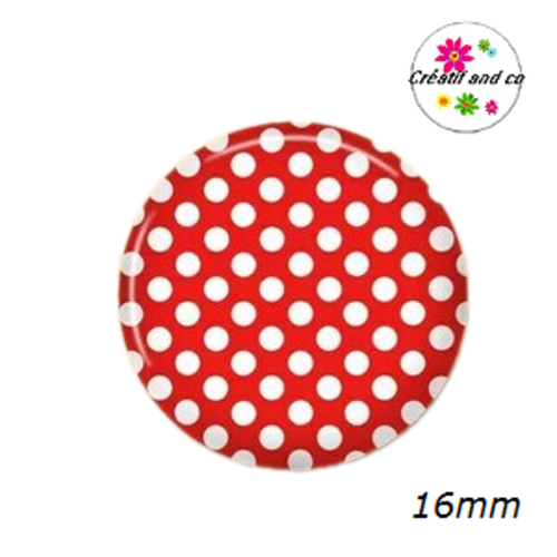 X2 cabochons rouge à pois blanc 16mm