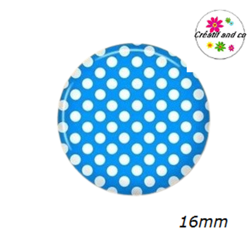 X2 cabochons bleu clair à pois blanc 16mm