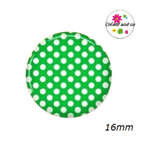 X2 cabochons vert à pois blanc 16mm