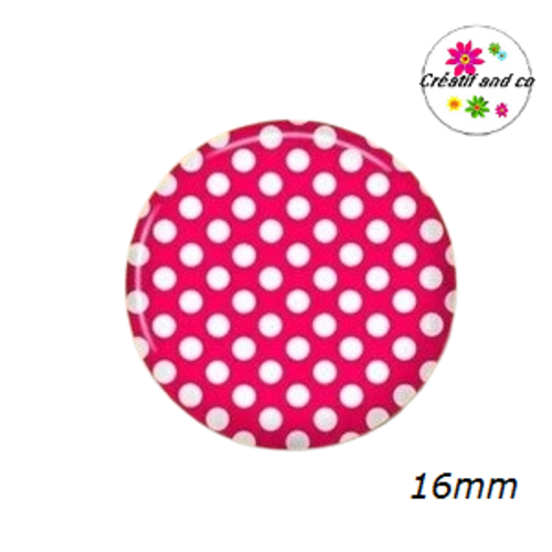 X2 cabochons fuchsia à pois blanc 16mm