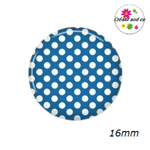 X2 cabochons bleu à pois blanc 16mm