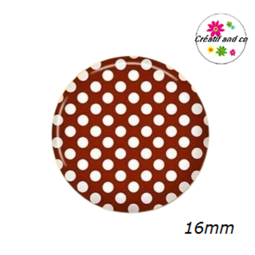 X2 cabochons marron à pois blanc 16mm