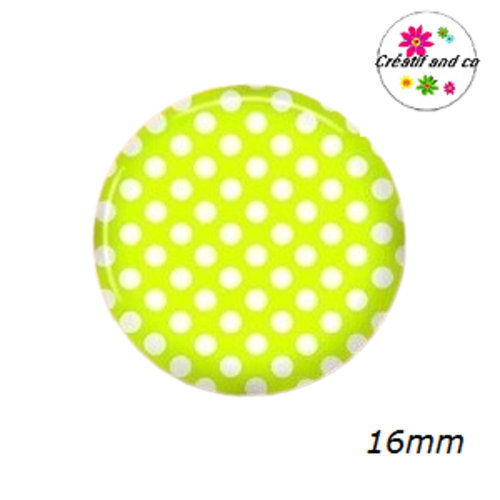 X2 cabochons vert anis à pois blanc 16mm