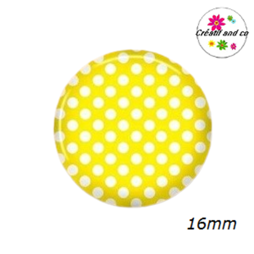 X2 cabochons jaune foncé à pois blanc 16mm