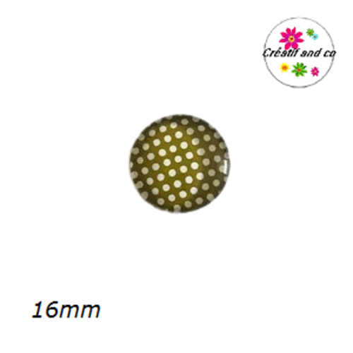 Cabochon kaki à pois blanc 16mm