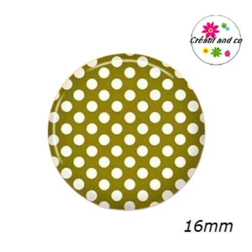 Cabochon kaki à pois blanc 16mm