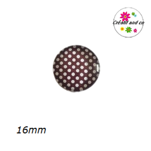 Cabochon marron foncé à pois blanc 16mm