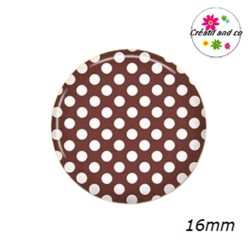 Cabochon marron foncé à pois blanc 16mm