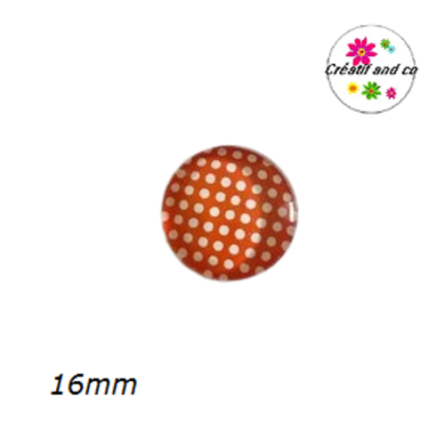 Cabochon orange foncé à pois blanc 16mm