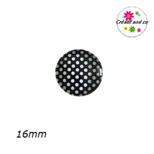 Cabochon noir à pois blanc 16mm