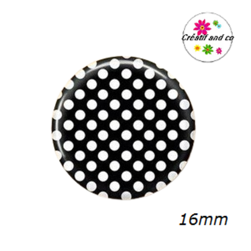 Cabochon noir à pois blanc 16mm