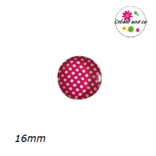 Cabochon fuchsia  à pois blanc 16mm