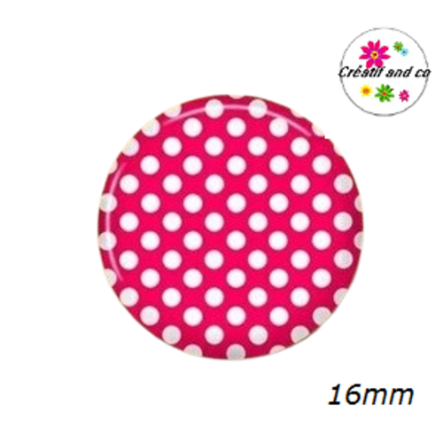 Cabochon fuchsia  à pois blanc 16mm