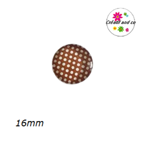 Cabochon marron clair à pois blanc 16mm