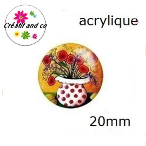 Cabochon fleur dans vase acrylique 20mm