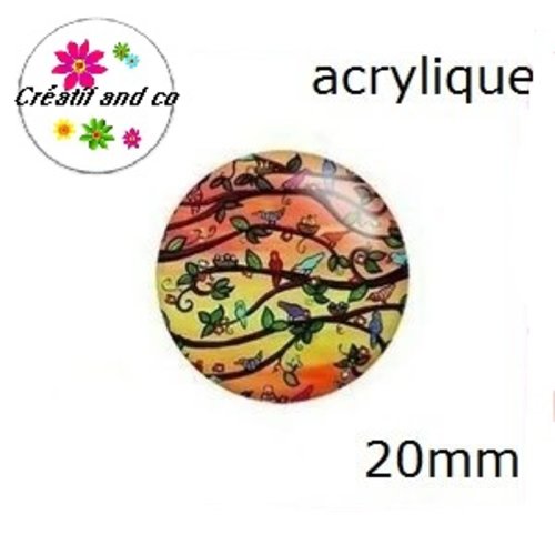 Cabochon oiseaux acrylique 20mm