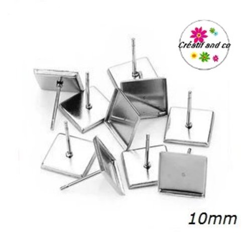 Puce oreille carrée acier inoxydable pour cabochon 10mm