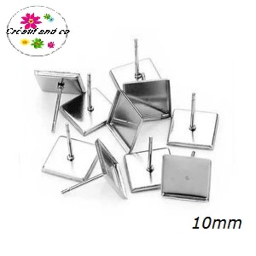 Puce oreille carrée acier inoxydable pour cabochon 10mm
