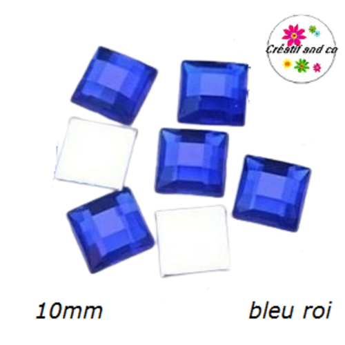 X2 cabochons carrés bleu roi 10mm