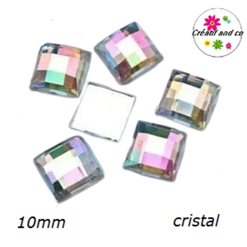 X2 cabochons carrés crystal 10mm