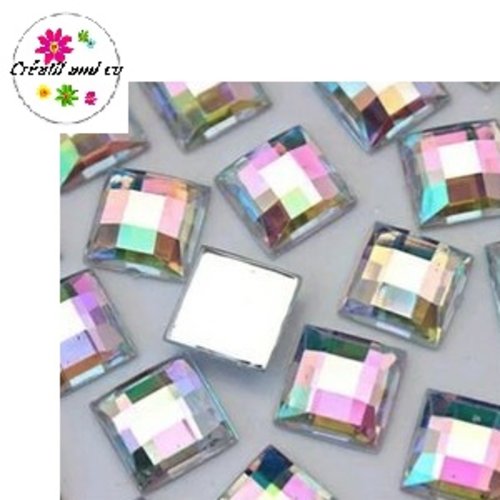 X2 cabochons carrés crystal 10mm