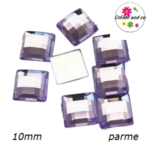 X2 cabochons carrés parme 10mm
