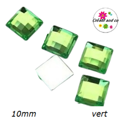 X2 cabochons carrés vert 10mm