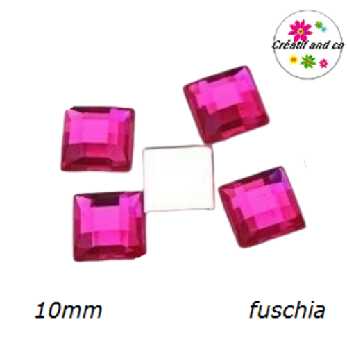 X2 cabochons carrés fuschia 10mm