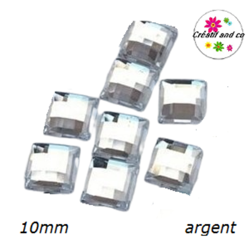 X2 cabochons carrés argent 10mm