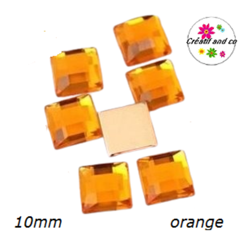 X2 cabochons carrés ambre orangé 10mm
