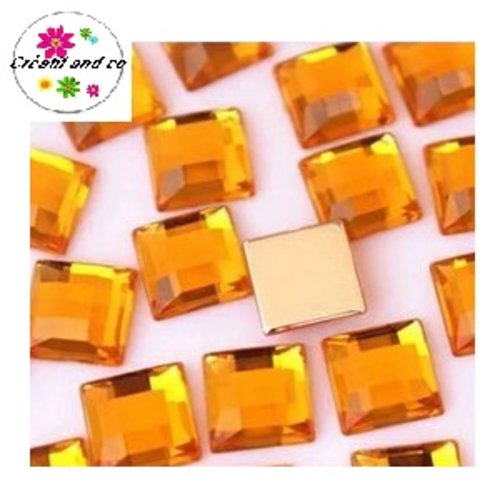X2 cabochons carrés ambre orangé 10mm
