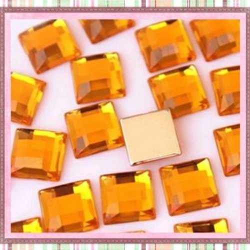 X2 cabochons carrés ambre orangé 10mm