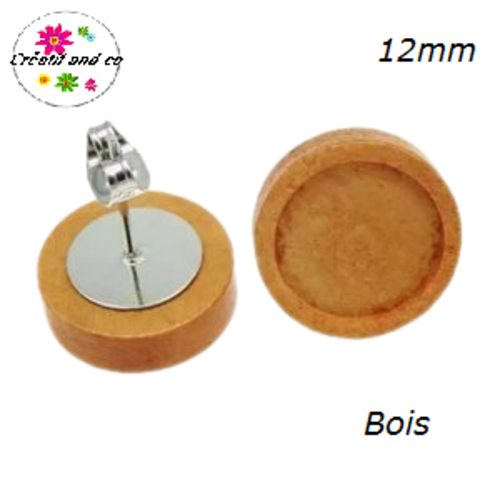Puce oreille bois marron pour cabochon 12mm