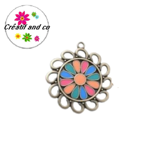 Grand pendentif cercle émail style bohème 32mm