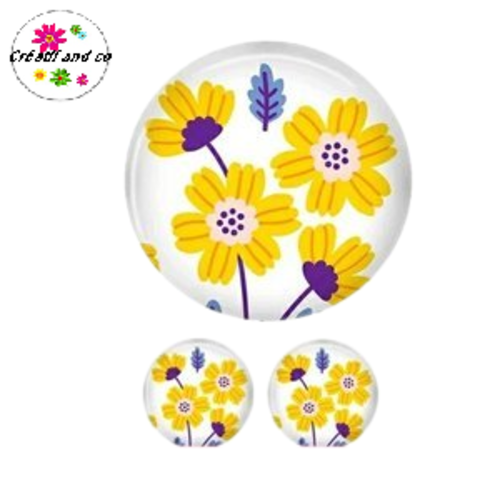 Lot cabochon fleuri 25mm et 2 cabochons 12mm