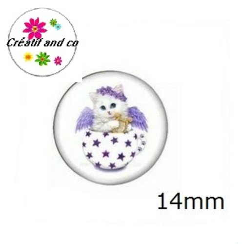 X2 cabochons chat dans tasse 14mm