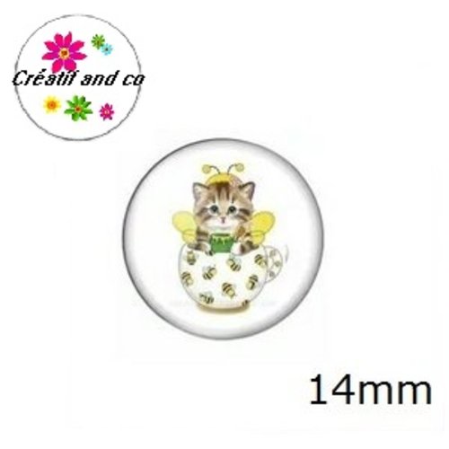 X2 cabochons chat dans tasse 14mm